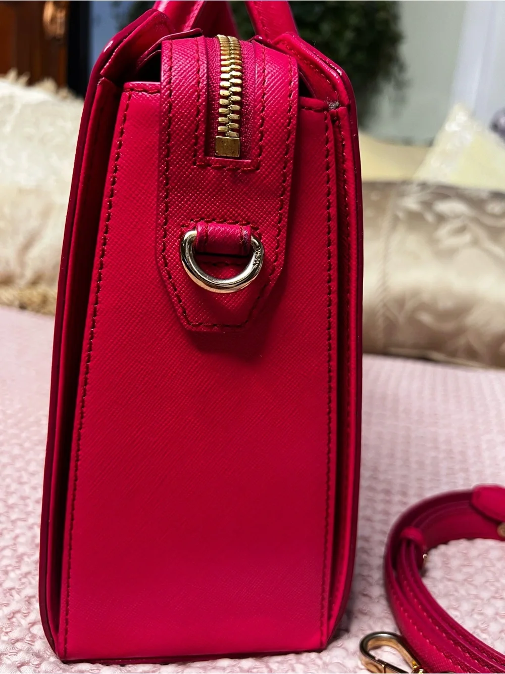 Title: MCM Saffiano Nuovo Pink Leather 2-Way Satchel Tote Crossbody COA